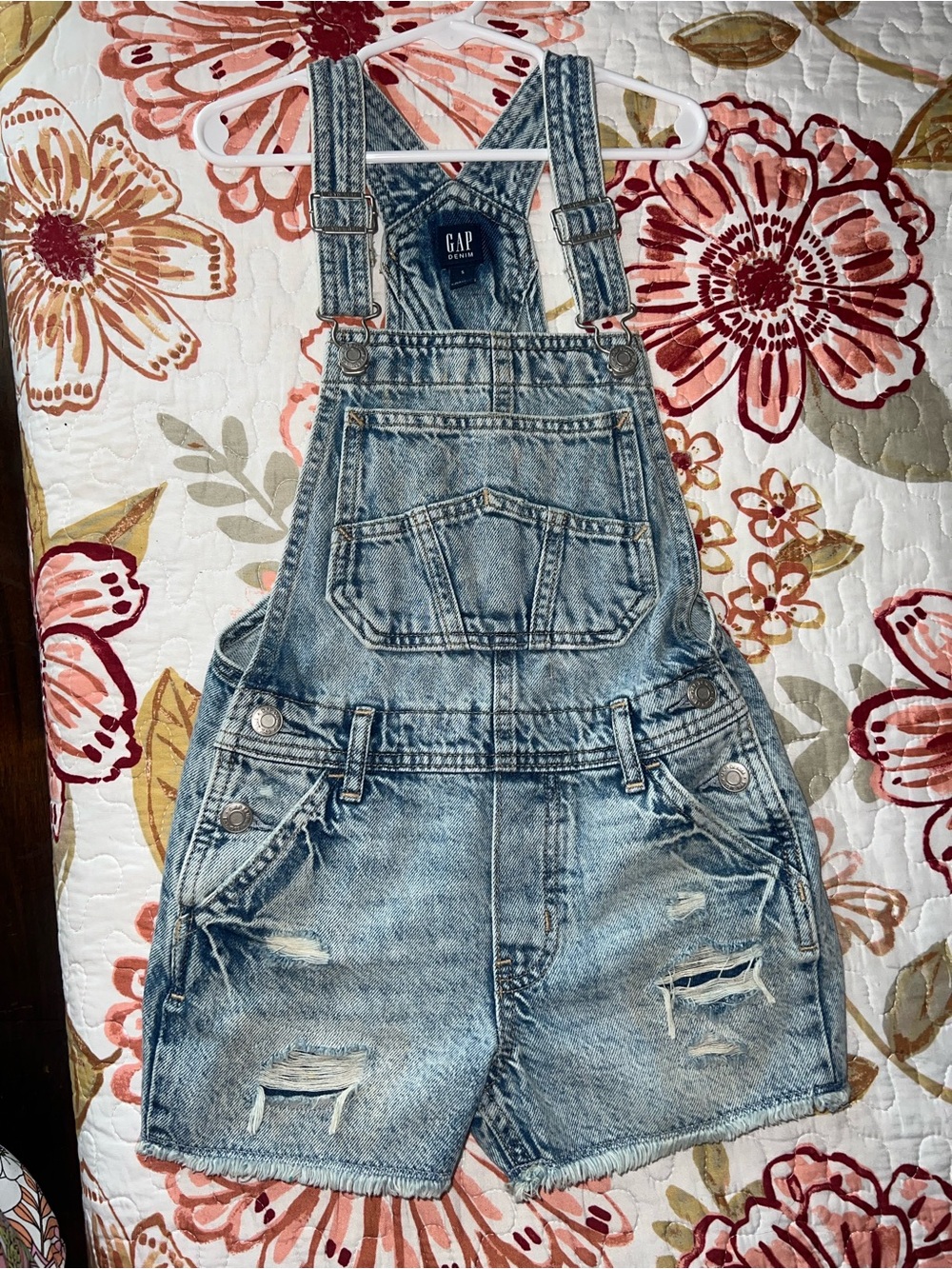 GAP Light Wash Denim Short Overalls - Blue